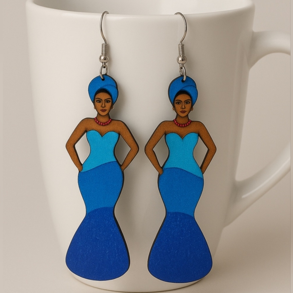 Long earrings with a woman's silhouette, cultural and full of. 9 cm - Picture 6 of 9